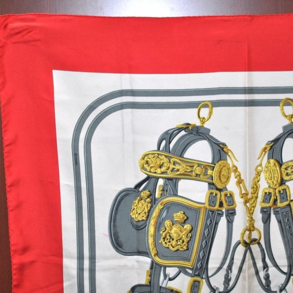 Authentic HERMES Carre 90 Scarf "BRIDES de GALA par" Silk Red - Picture 2 of 12